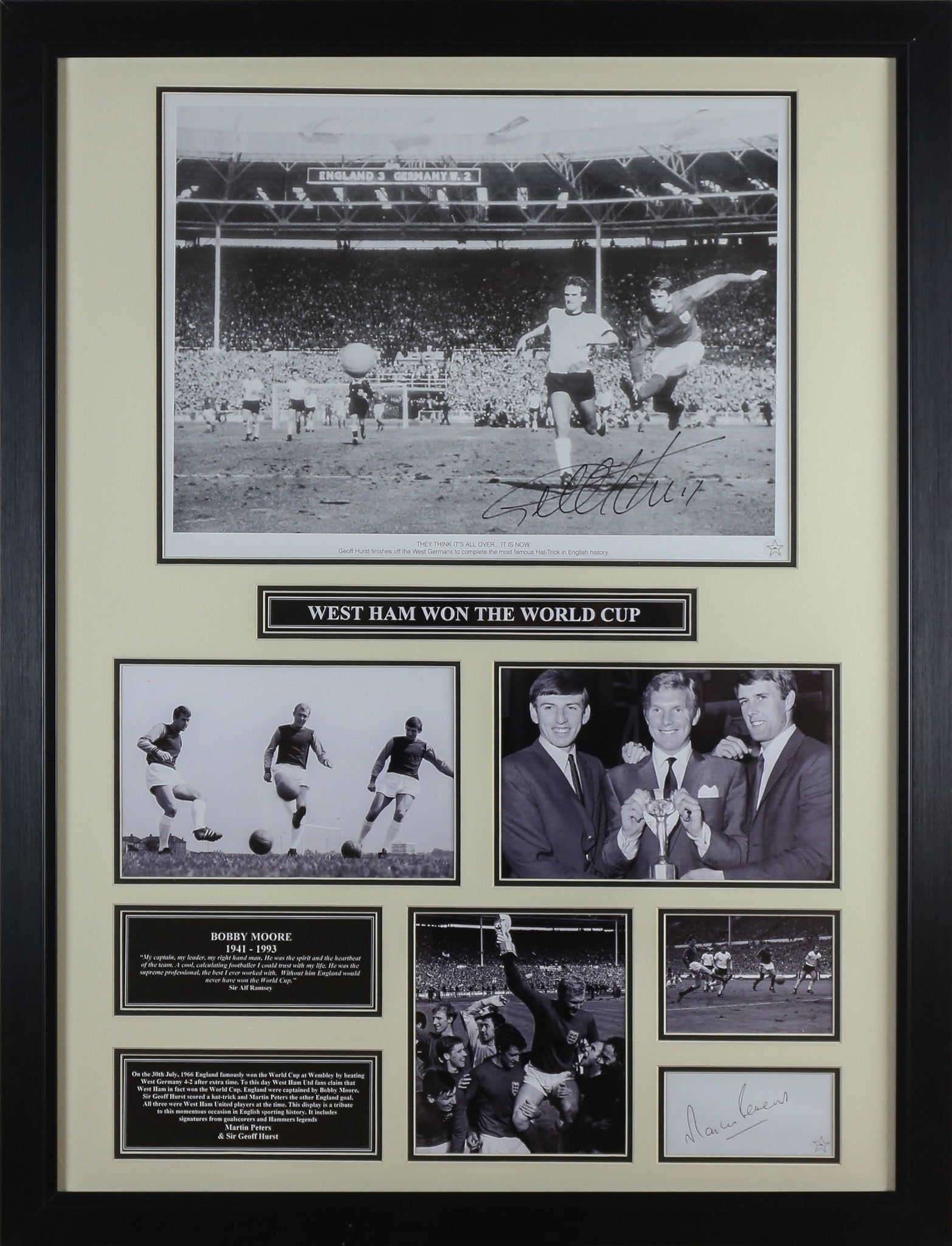 Geoff Hurst Signed 12x8 Photograph and Martin Peters Signed White Card Framed Display - Memorabilia Framers Shop